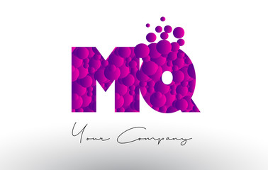 MQ M Q Dots Letter Logo with Purple Bubbles Texture.