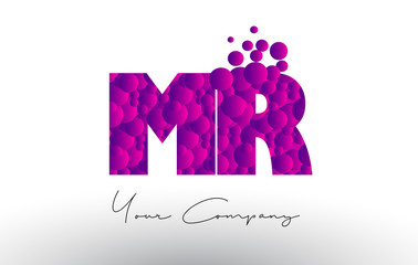 MR M R Dots Letter Logo with Purple Bubbles Texture.