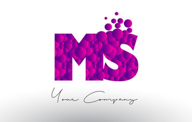 MS M S Dots Letter Logo with Purple Bubbles Texture.