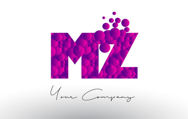MZ M Z Dots Letter Logo with Purple Bubbles Texture.