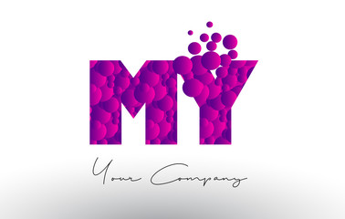 MY M Y Dots Letter Logo with Purple Bubbles Texture.