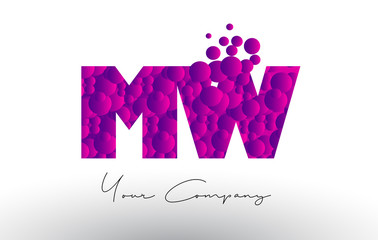 MW M W Dots Letter Logo with Purple Bubbles Texture.