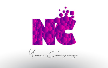 NC N C Dots Letter Logo with Purple Bubbles Texture.