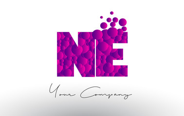 NE N E Dots Letter Logo with Purple Bubbles Texture.