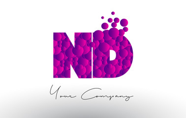 ND N D Dots Letter Logo with Purple Bubbles Texture.