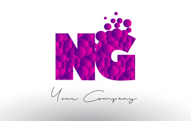 NG N G Dots Letter Logo with Purple Bubbles Texture.