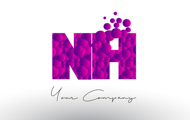 NH N H Dots Letter Logo with Purple Bubbles Texture.