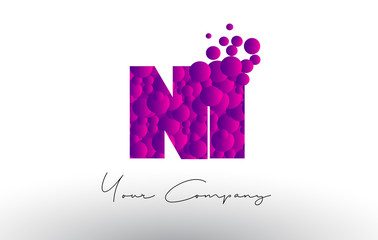 NI N I Dots Letter Logo with Purple Bubbles Texture.