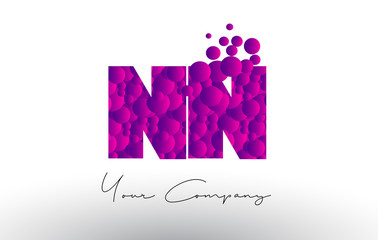 NN N Dots Letter Logo with Purple Bubbles Texture.