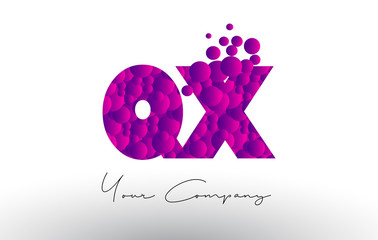 QX Q X Dots Letter Logo with Purple Bubbles Texture.