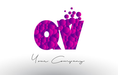 QV Q V Dots Letter Logo with Purple Bubbles Texture.