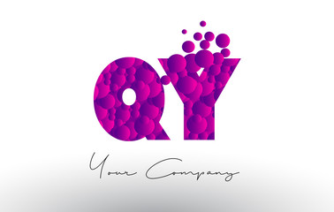 QY Q Y Dots Letter Logo with Purple Bubbles Texture.
