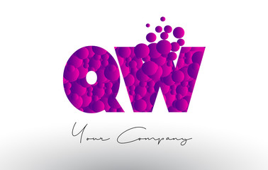QW Q W Dots Letter Logo with Purple Bubbles Texture.
