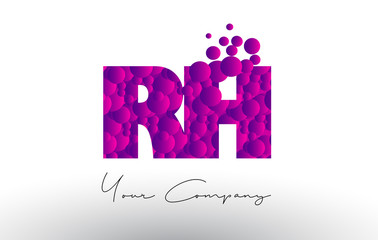 RH R H Dots Letter Logo with Purple Bubbles Texture.