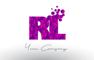RL R L Dots Letter Logo with Purple Bubbles Texture.