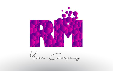 RM R M Dots Letter Logo with Purple Bubbles Texture.