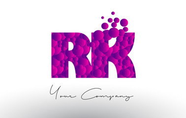 RK R K Dots Letter Logo with Purple Bubbles Texture.