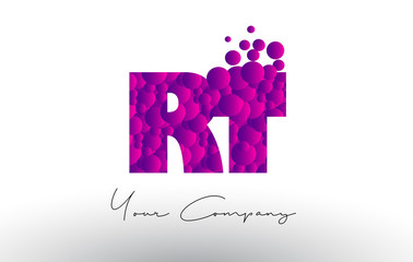 RT R T Dots Letter Logo with Purple Bubbles Texture.