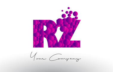 RZ R Z Dots Letter Logo with Purple Bubbles Texture.