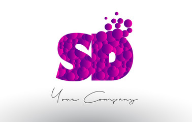 SD S D Dots Letter Logo with Purple Bubbles Texture.
