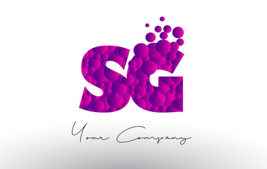 SG S G Dots Letter Logo with Purple Bubbles Texture.