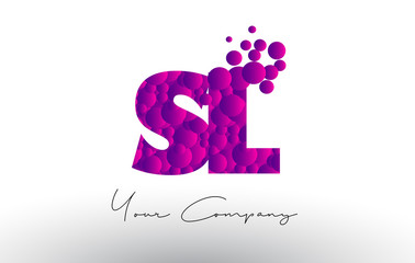 SL S L Dots Letter Logo with Purple Bubbles Texture.