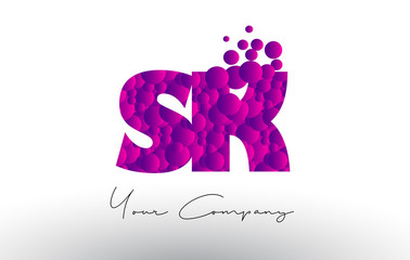 SK S K Dots Letter Logo with Purple Bubbles Texture.