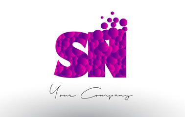 SN S N Dots Letter Logo with Purple Bubbles Texture.