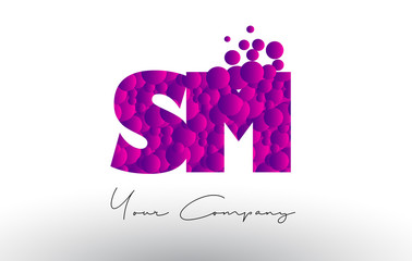 SM S M Dots Letter Logo with Purple Bubbles Texture.