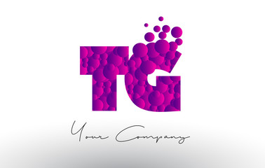 TG T G Dots Letter Logo with Purple Bubbles Texture.