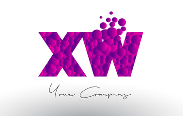 XW X W Dots Letter Logo with Purple Bubbles Texture.