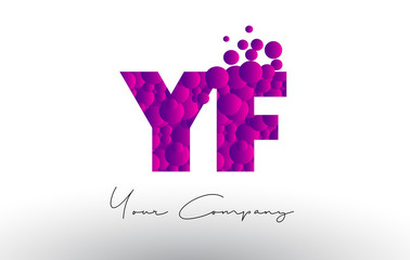 YF Y F Dots Letter Logo with Purple Bubbles Texture.