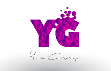 YG Y G Dots Letter Logo with Purple Bubbles Texture.