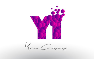 YI Y I Dots Letter Logo with Purple Bubbles Texture.