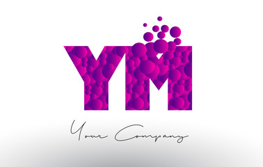 YM Y M Dots Letter Logo with Purple Bubbles Texture.