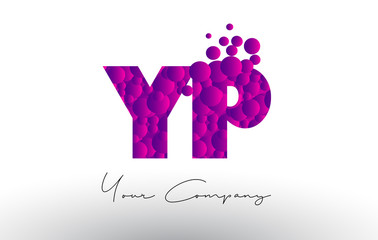 YP Y P Dots Letter Logo with Purple Bubbles Texture.