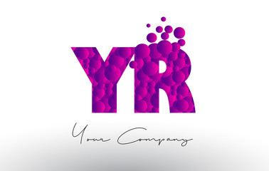 YR Y R Dots Letter Logo with Purple Bubbles Texture.