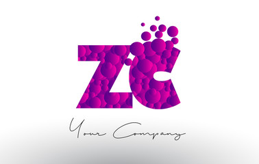ZC Z C Dots Letter Logo with Purple Bubbles Texture.