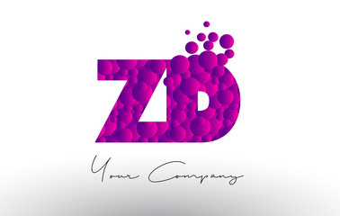 ZD Z D Dots Letter Logo with Purple Bubbles Texture.