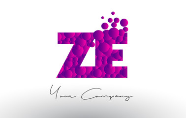 ZE Z E Dots Letter Logo with Purple Bubbles Texture.