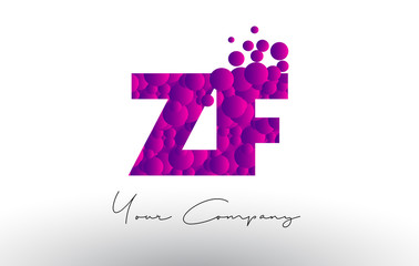 ZF Z F Dots Letter Logo with Purple Bubbles Texture.