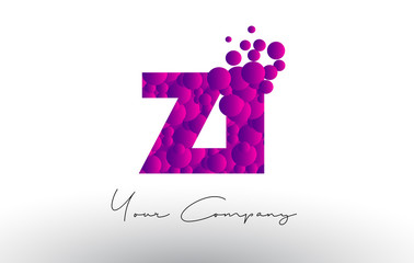 ZI Z I Dots Letter Logo with Purple Bubbles Texture.