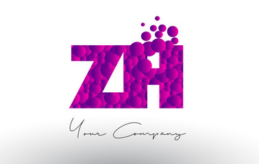 ZH Z H Dots Letter Logo with Purple Bubbles Texture.