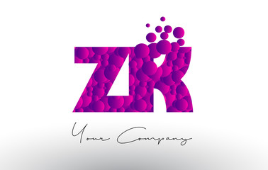 ZK Z K Dots Letter Logo with Purple Bubbles Texture.