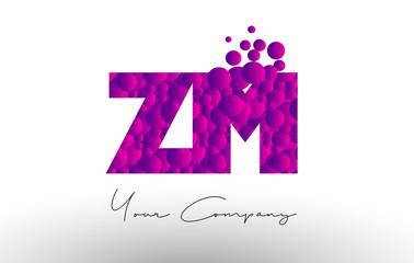 ZM Z M Dots Letter Logo with Purple Bubbles Texture.