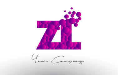 ZL Z L Dots Letter Logo with Purple Bubbles Texture.