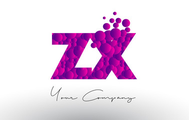 ZX Z X Dots Letter Logo with Purple Bubbles Texture.