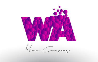 WA W A Dots Letter Logo with Purple Bubbles Texture.