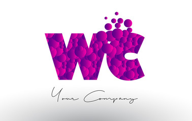 WC W C Dots Letter Logo with Purple Bubbles Texture.