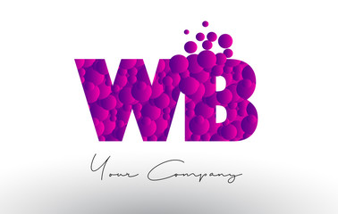 WB W B Dots Letter Logo with Purple Bubbles Texture.